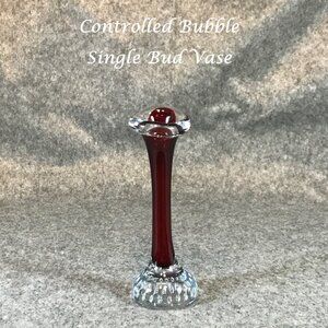 Vintage Glass Red Single Bud Vase Controlled Bubble Base